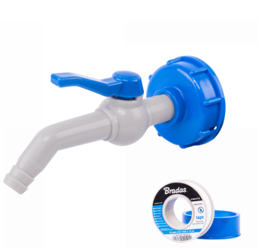 KRAN IBC 45° Z PRZYŁĄCZEM IBCS60 x 6 NA WĄŻ 13 mm PTFE