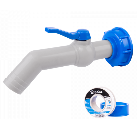 KRAN IBC 45° Z PRZYŁĄCZEM IBCS60x6 NA WĄŻ 25 mm PTFE