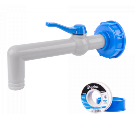 KRAN IBC 90° Z PRZYŁĄCZEM IBCS60 x 6 NA WĄŻ 19 mm PTFE
