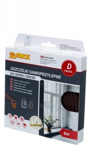 USZCZELKA DO OKIEN DRZWI EPDM TYP D 6 m BRĄZ
