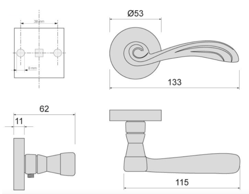 KLAMKA DO DRZWI WEWNĘTRZNYCH RETRO K-1451-11 P1 ARTE