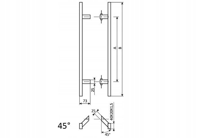 POCHWYT DRZWIOWY NIERDZEWNY PR 45° 500 mm CZARNY