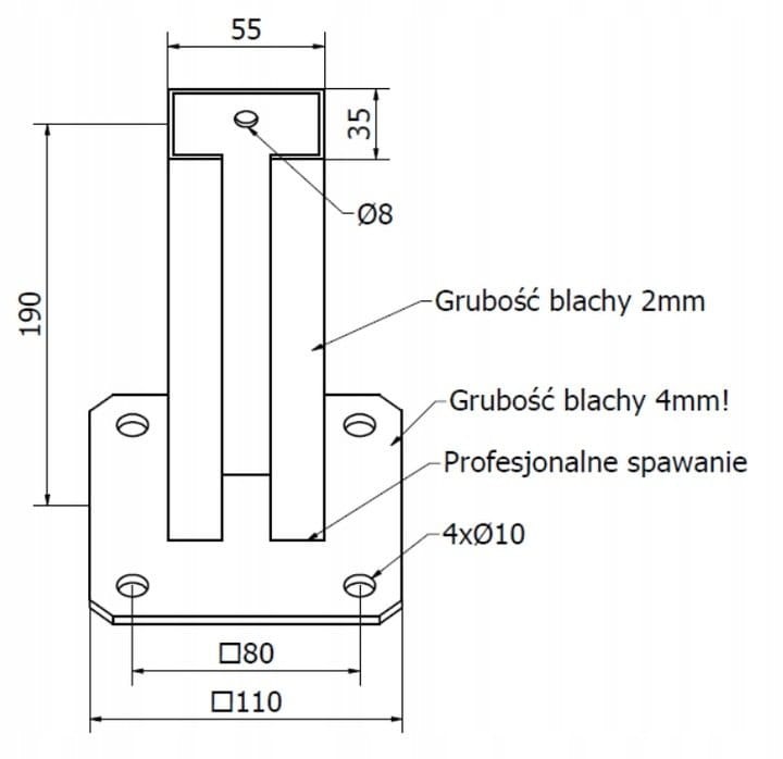 PODSTAWA SŁUPA PRZYKRĘCANA DO PROFILU 60 x 40 mm ANTRACYT