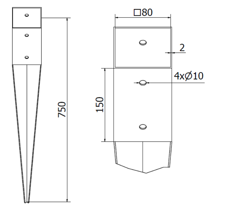 PODSTAWA SŁUPA WBIJANA 80 x 80 mm