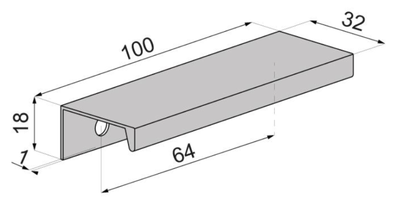 UCHWYT MEBLOWY NAKŁADANY KRAWĘDZIOWY CHROM POŁYSK D-100 L-64