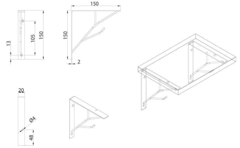 WSPORNIK PÓŁKI WM-1009 150 x 150 mm CZARNY MAT