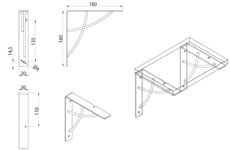 WSPORNIK PÓŁKI WM-1008 180 x 180 mm CZARNY MAT