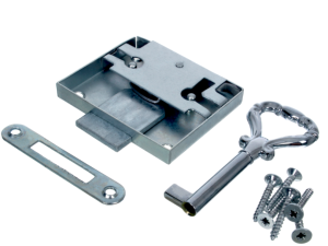 Zamek meblowy nakładany ocynk 15 mm z kluczem