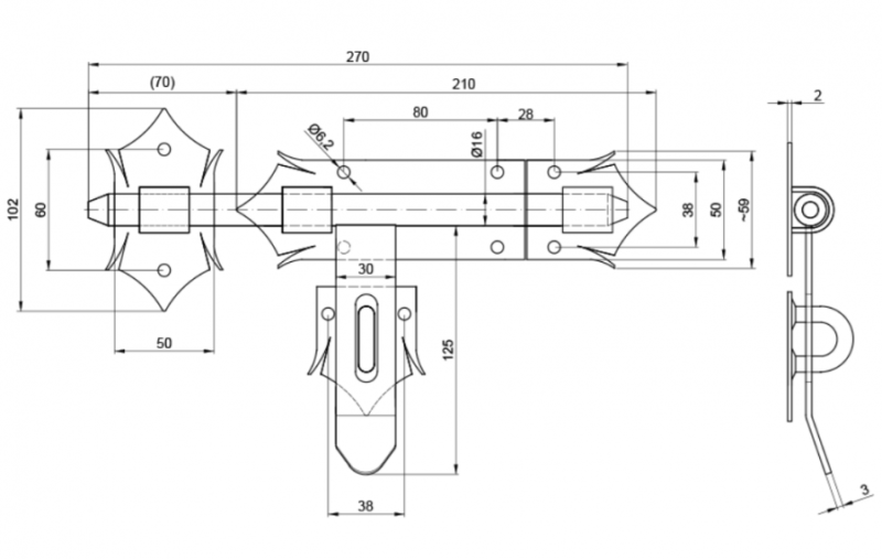 ZASUWA BRAMOWA OZDOBNA MALOWANA CZARNA 270 mm