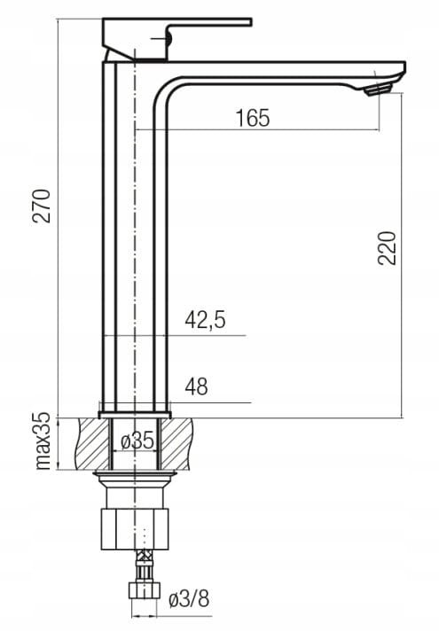 BATERIA UMYWALKOWA LOFT STOJĄCA NABLATOWA WYSOKA 270 mm