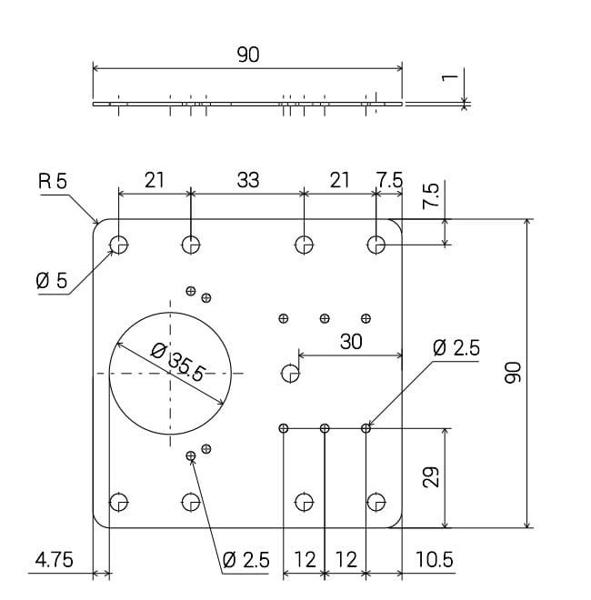 PŁYTKA NAPRAWCZA DO ZAWIASÓW PUSZKOWYCH 90 x 90 x 1.0 mm