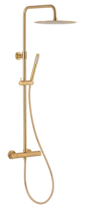 DESZCZOWNIA PREMIUM Z BATERIĄ NATRYSKOWĄ TERMOSTATYCZNĄ MOZA BRUSHED GOLD