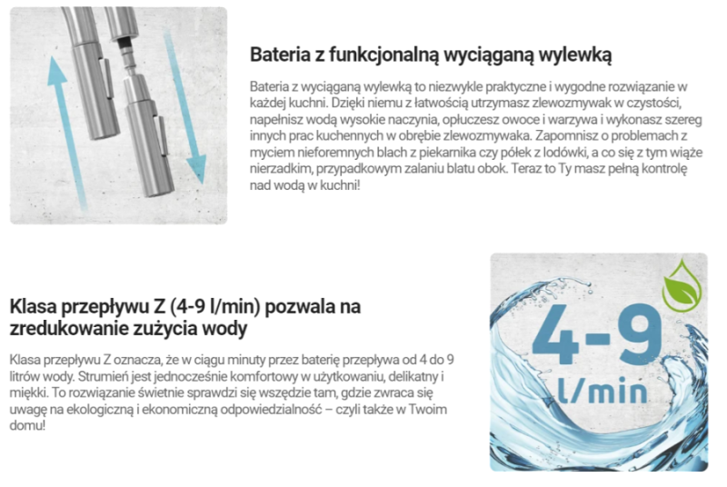 BATERIA NERO ZLEWOZMYWAKOWA Z WYLEWKĄ "U" Z WYCIĄGANĄ SŁUCHAWKĄ