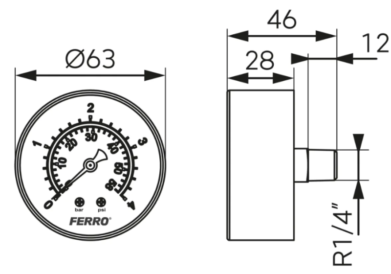 MANOMETR 1/4" 0-4 bar AKSJALNY