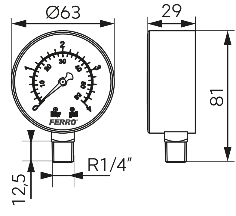 MANOMETR 1/4" 0-4 bar RADIALNY
