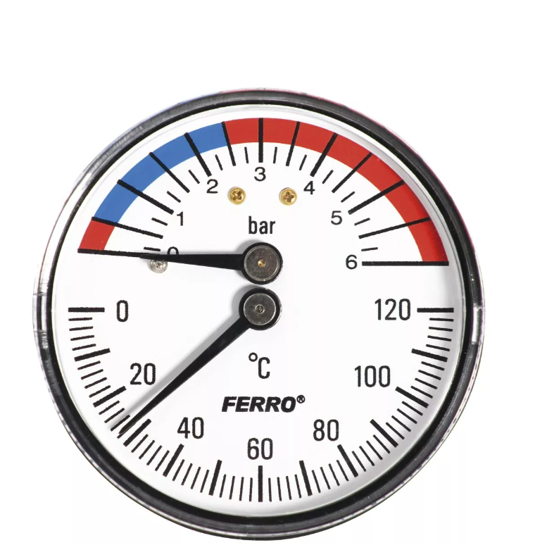 TERMOMANOMETR AKSJALNY 63 mm 1/2" 0-6 bar