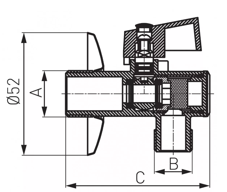ZAWÓR KĄTOWY KULOWY Z FILTREM 1/2" x 1/2"