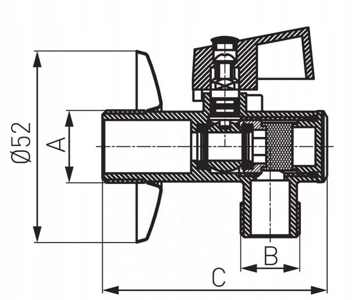 ZAWÓR KĄTOWY KULOWY Z FILTREM 1/2" x 3/4"