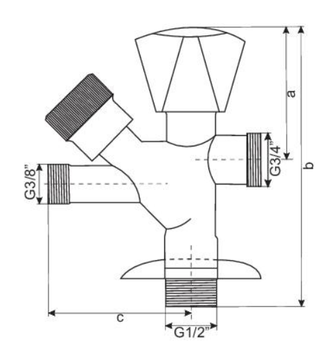 ZAWÓR KOMBINOWANY 1/2" x 3/8" x 3/4" KĄTOWY GRZYBKOWY