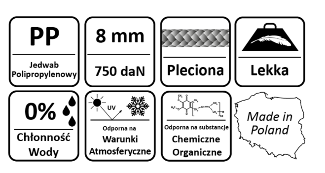 LINA SYNTETYCZNA POLIPROPYLENOWA KOLOROWA 8 mm - 50 m