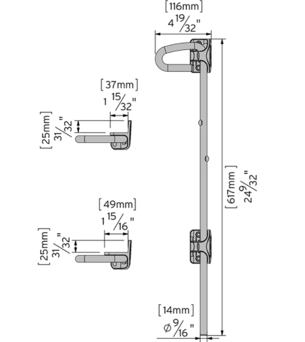 ZASUWA BRAMOWA DO SŁUPKA METALOWEGO 610 mm NA KŁÓDKĘ