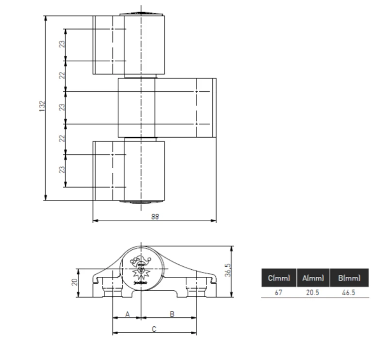 ZAWIAS DRZWIOWY JOCKER DO ALUMINIUM TRZYSKRZYDŁOWY 160 kg 67 mm ZŁOTY DĄB