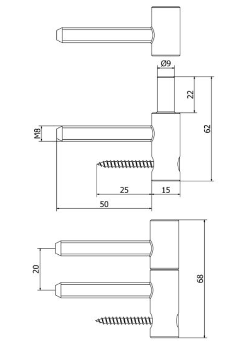 ZAWIAS DRZWIOWY WKRĘCANY Ø15 mm M8 / Z 1 WKRĘTEM
