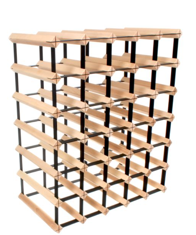 STOJAK NA WINO MODUŁOWY BUKOWY Z CZARNYMI POPRZECZKAMI 5x6 35/36 BUTELEK