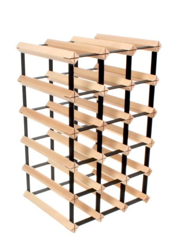 STOJAK NA WINO MODUŁOWY BUKOWY Z CZARNYMI POPRZECZKAMI 3x5 18/20 BUTELEK