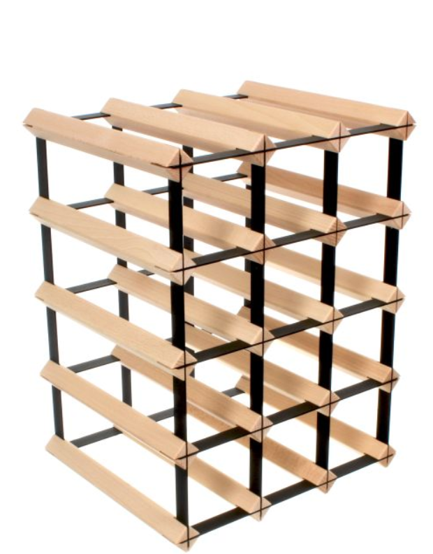 STOJAK NA WINO MODUŁOWY BUKOWY Z CZARNYMI POPRZECZKAMI 3x4 15/16 BUTELEK