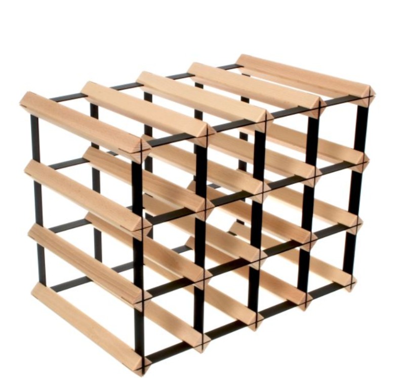 STOJAK NA WINO MODUŁOWY BUKOWY Z CZARNYMI POPRZECZKAMI 3x4 15/16 BUTELEK