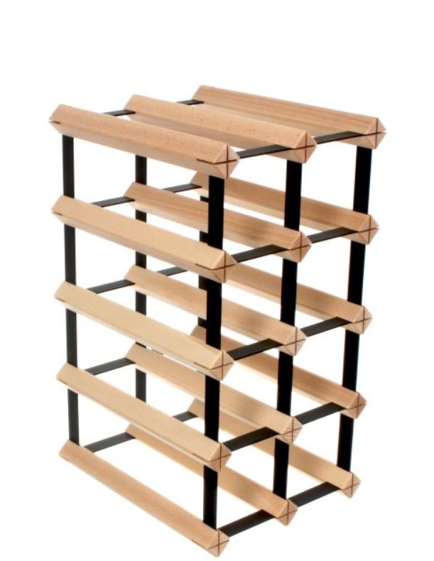 STOJAK NA WINO MODUŁOWY BUKOWY Z CZARNYMI POPRZECZKAMI 2x4 10/12 BUTELEK