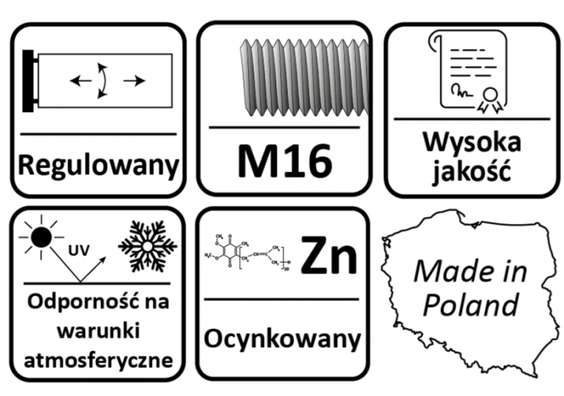 ZAWIAS REGULOWANY M16 DO PRZYKRĘCANIA 75 x 75 x 4
