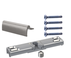 Zestaw pochwyt balkonowy aluminiowy przyszybowy z zatrzaskiem stałym ramowym z rolką - inox