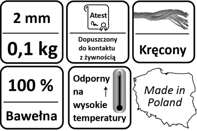 SZNUREK BAWEŁNIANO-POLIESTROWY WĘDLINIARSKI BIAŁY 100 g