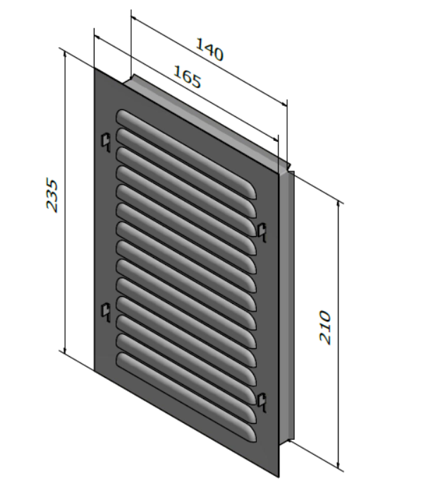 KRATKA WENTYLACYJNA NIERDZEWNA 140 x 210 SKOŚNA Z SIATKĄ