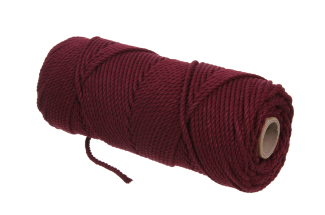 SZNUREK BAWEŁNIANY 3PLY KRĘCONY DO MAKRAMY Ø3 mm 100 m BURGUNDOWY