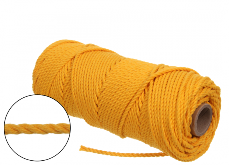 SZNUREK BAWEŁNIANY 3PLY KRĘCONY DO MAKRAMY Ø3 mm 100 m ŻÓŁTY