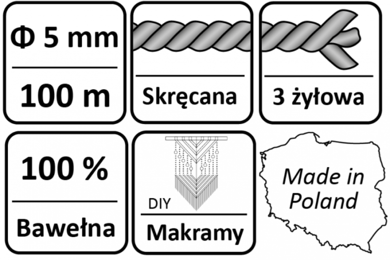 SZNUREK BAWEŁNIANY 3PLY KRĘCONY DO MAKRAMY Ø5 mm 100 m OLIWKOWY
