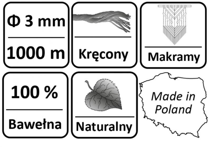 SZNUREK BAWEŁNIANY NATURALNY DO MAKRAMY Ø3 1000 m