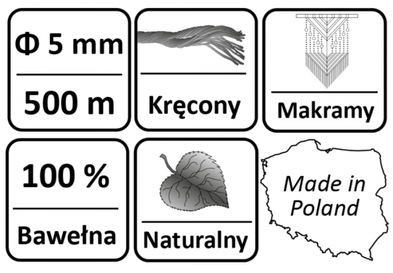 SZNUREK BAWEŁNIANY NATURALNY DO MAKRAMY Ø5 500 m
