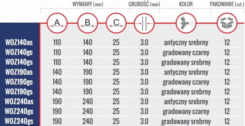 WSPORNIK STALOWY OZDOBNY 190x240x25x3.0 GRADOWANY SREBRNY
