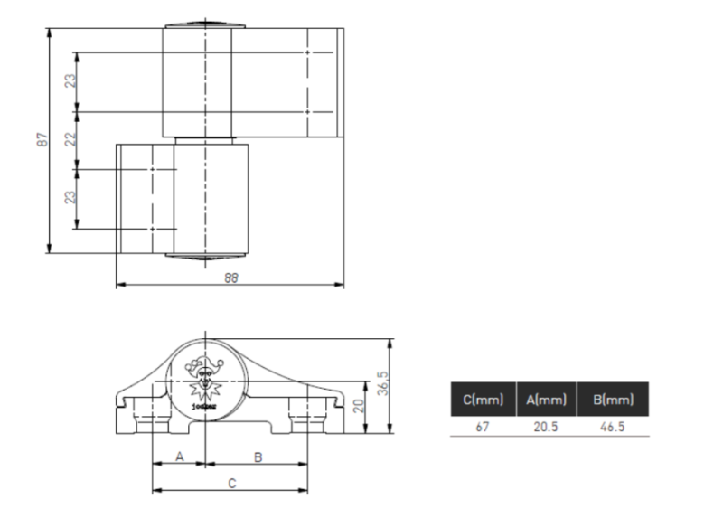 ZAWIAS DRZWIOWY JOCKER DO ALUMINIUM DWUSKRZYDŁOWY 160 kg 67 mm SZARY