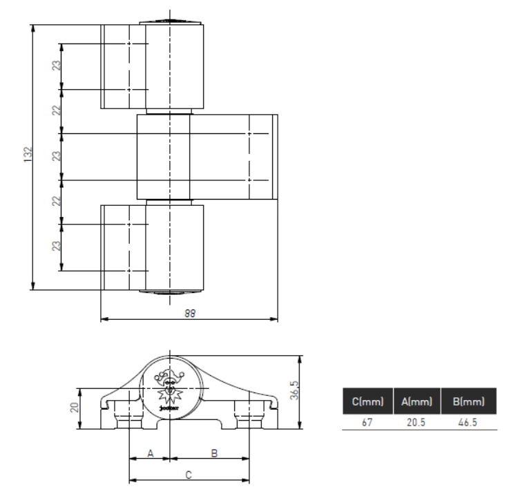 ZAWIAS DRZWIOWY JOCKER DO ALUMINIUM TRZYSKRZYDŁOWY 160 kg 67 mm ANTRACYT