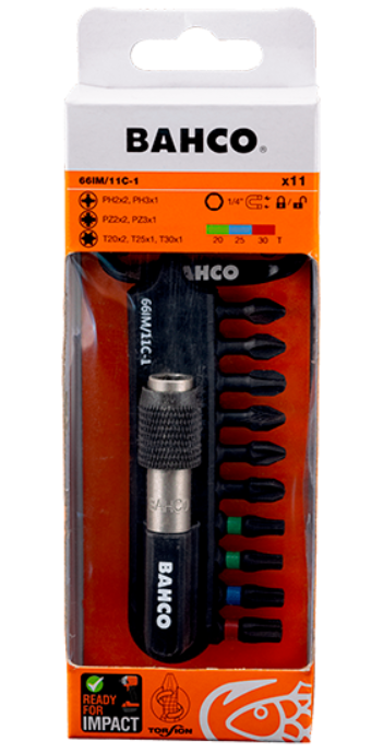 BITY UDAROWE ZESTAW 11 ELEMENTÓW TORX, PH, PZ + UCHWYT AUTOMATYCZNY 1/4"-25 mm