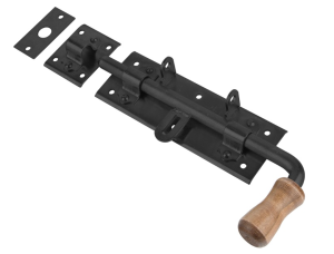 Zasuwa ryglowa z rączką drewnianą 280x80 mm czarna prawa