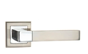 Klamka drzwiowa K-401-03 DECO - nikiel szczotkowany + chrom, szyld dzielony
