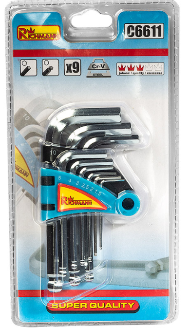 KLUCZE IMBUSOWE KRÓTKIE 1.5 - 10 mm 9 ELEMENTÓW