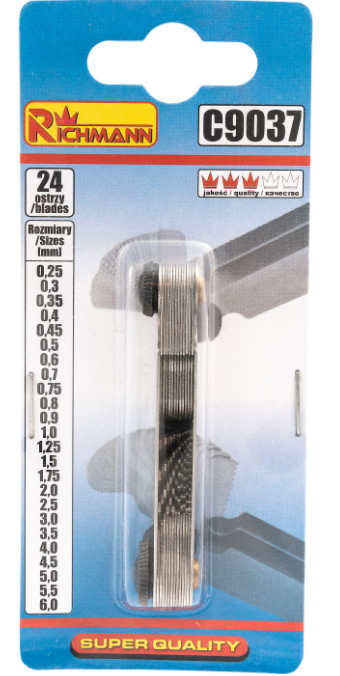 GRZEBIEŃ DO POMIARU GWINTÓW 0.25 - 6 mm 24 szt.