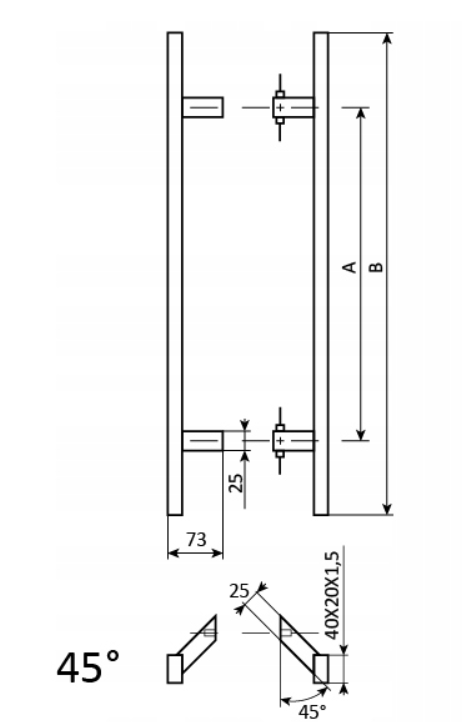 POCHWYT DRZWIOWY NIERDZEWNY CZARNY 1200 mm 45°